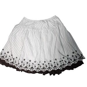 Joe Benbasset White Brown Floral Embroidered Lined Babydoll Skirt SM